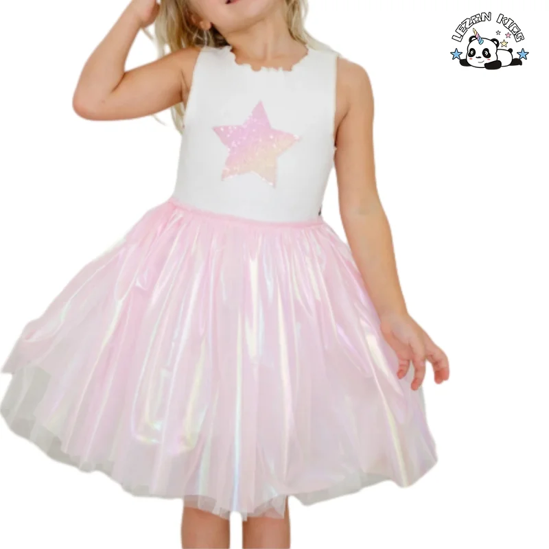 LEZONKIDS - Girls Summer Sleeveless Metallic Tulle Dress Girls Tulle Dress